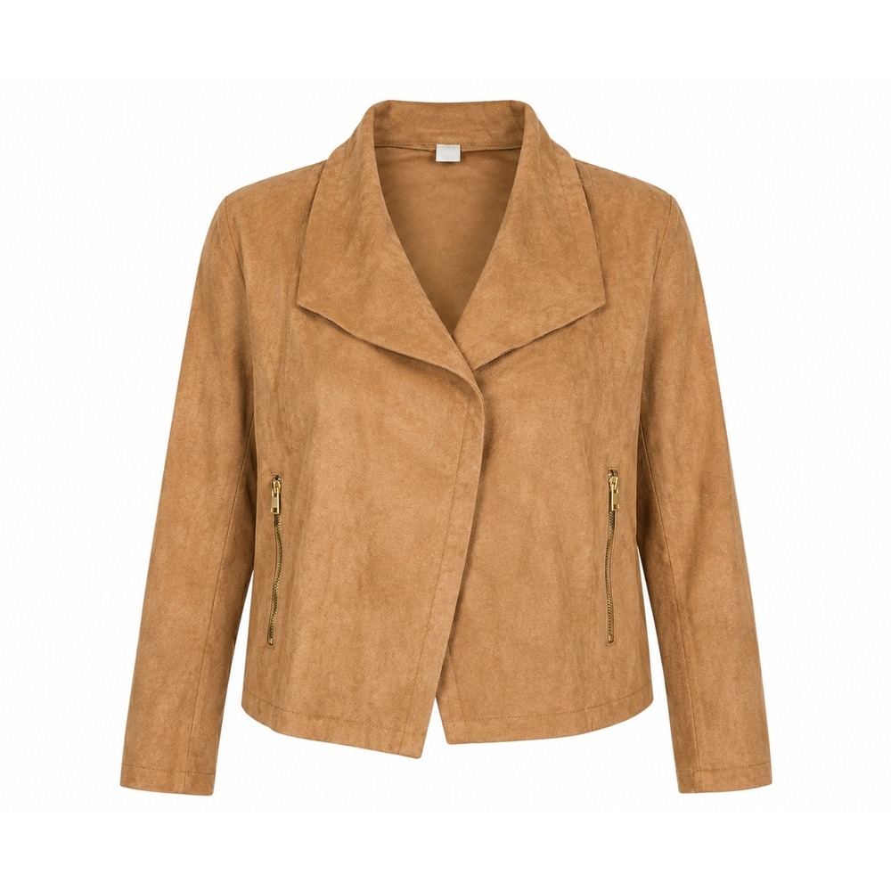 Faux Suede Jacket Teen Boho Preppy Brown Western Lapel Zip Pockets Minimalist